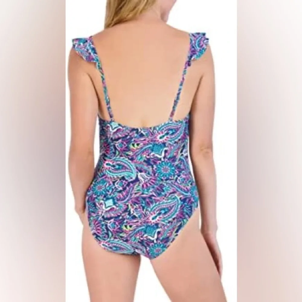 🆕 Caribbean Joe Swimsuit Women’s size 8 One Piece Paisley Bathing Suit NEW NWT